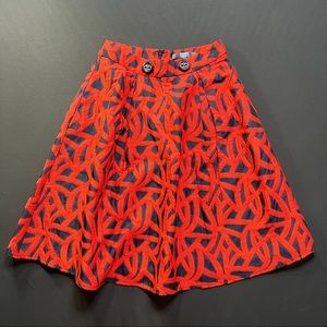 Anthro Eva Franco red navy lines appliquéd mesh skirt/2
